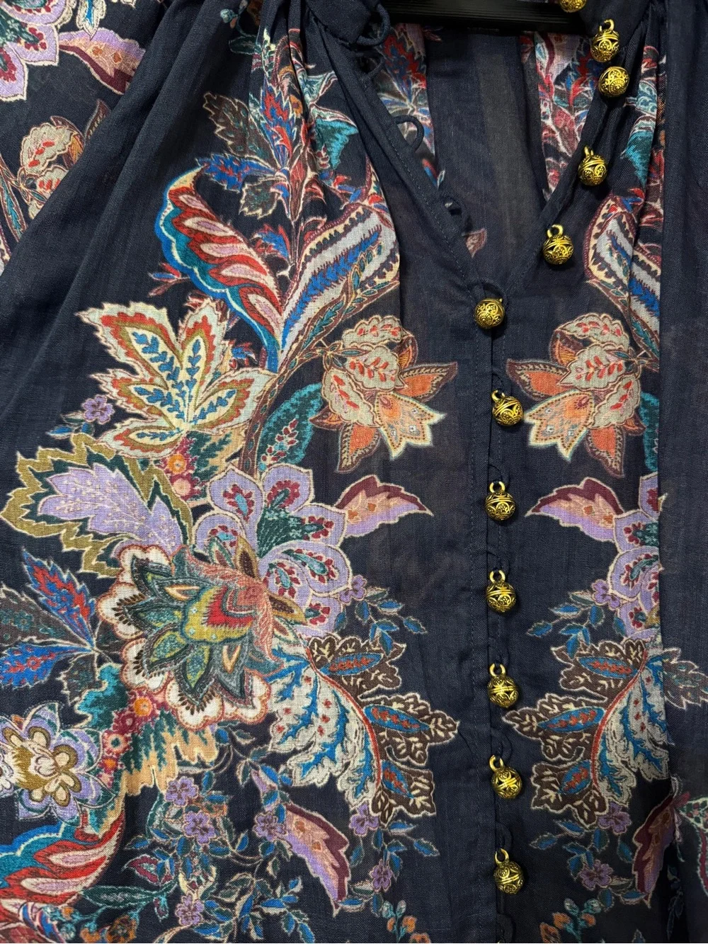 Zimmermann Rhiannon Billow Blouse 100% Ramie Paisley Boho Sheer Navy Top M - Picture 9 of 14